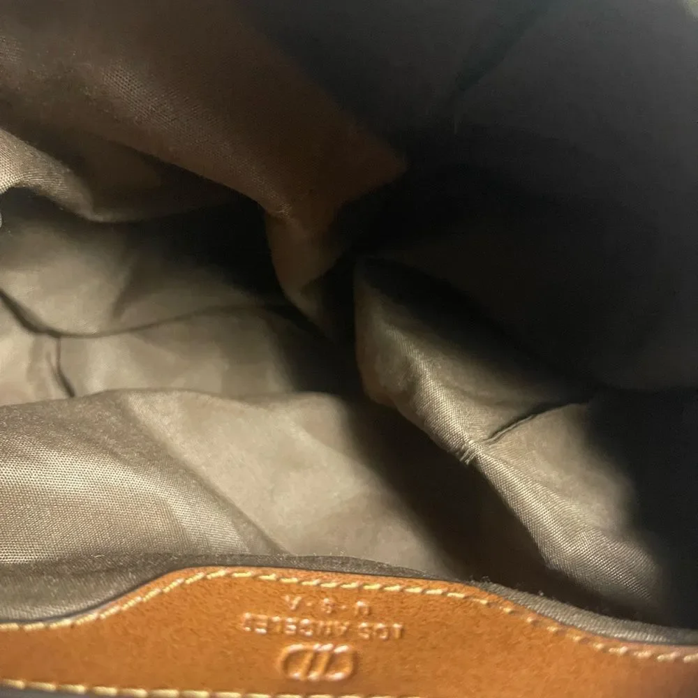 Los Angeles USA synthetic Brown & Gold Patterned Satchel Bag with brown straps
